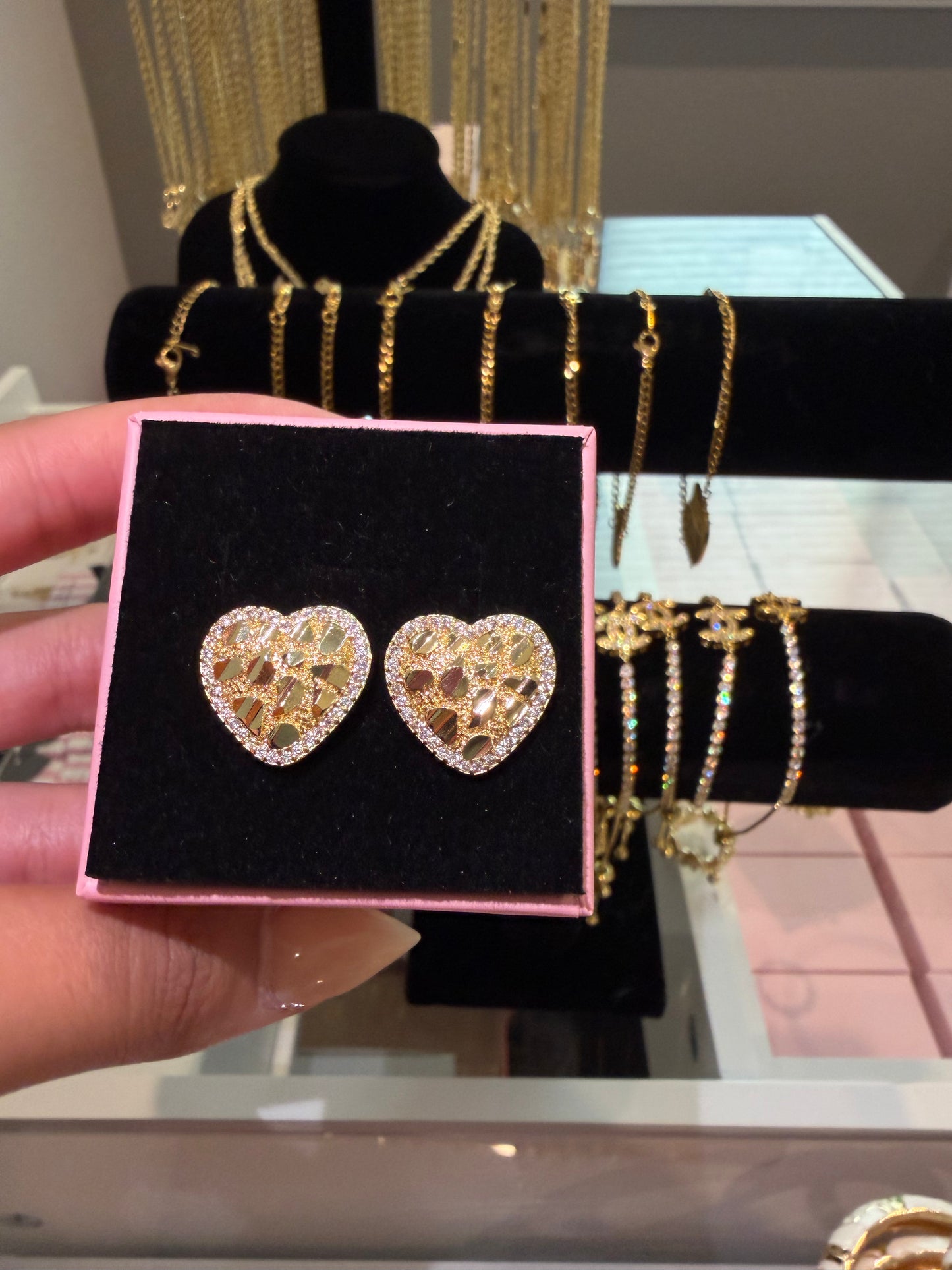Dimond Nugget Heart Earrings